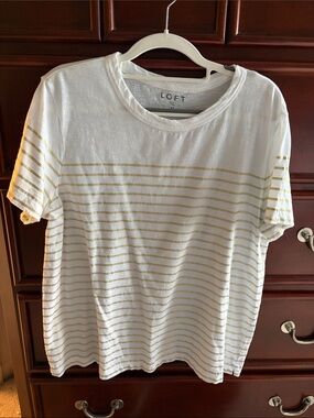 LOFT White Tee with Gold Striped Detail